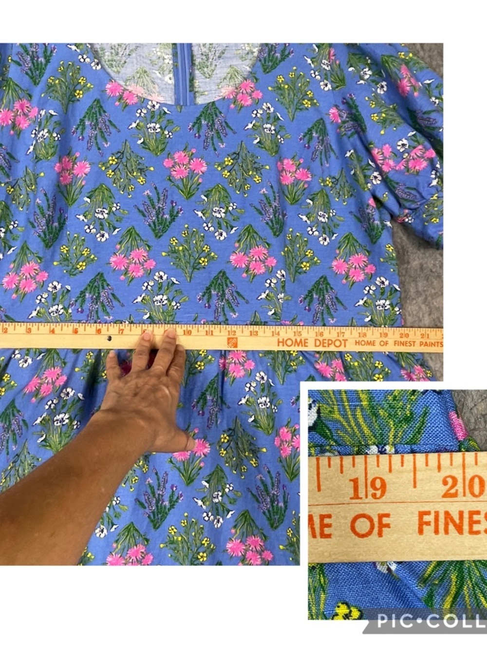 LOFT Linen Periwinkle Floral Print Puff Sleeve Mini BabyDoll A-Line Dress Sz 14 - Picture 14 of 16